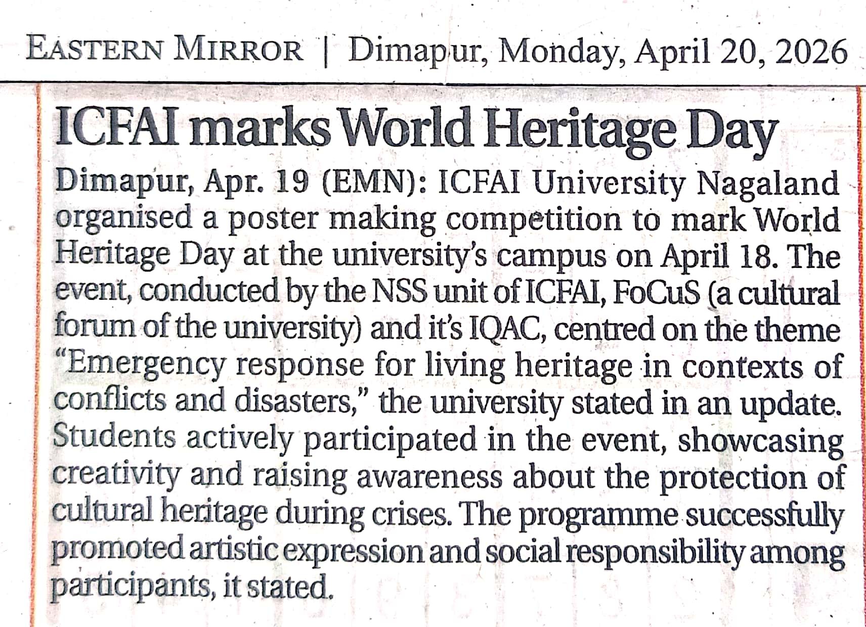 ICFAI marks World Heritage Day