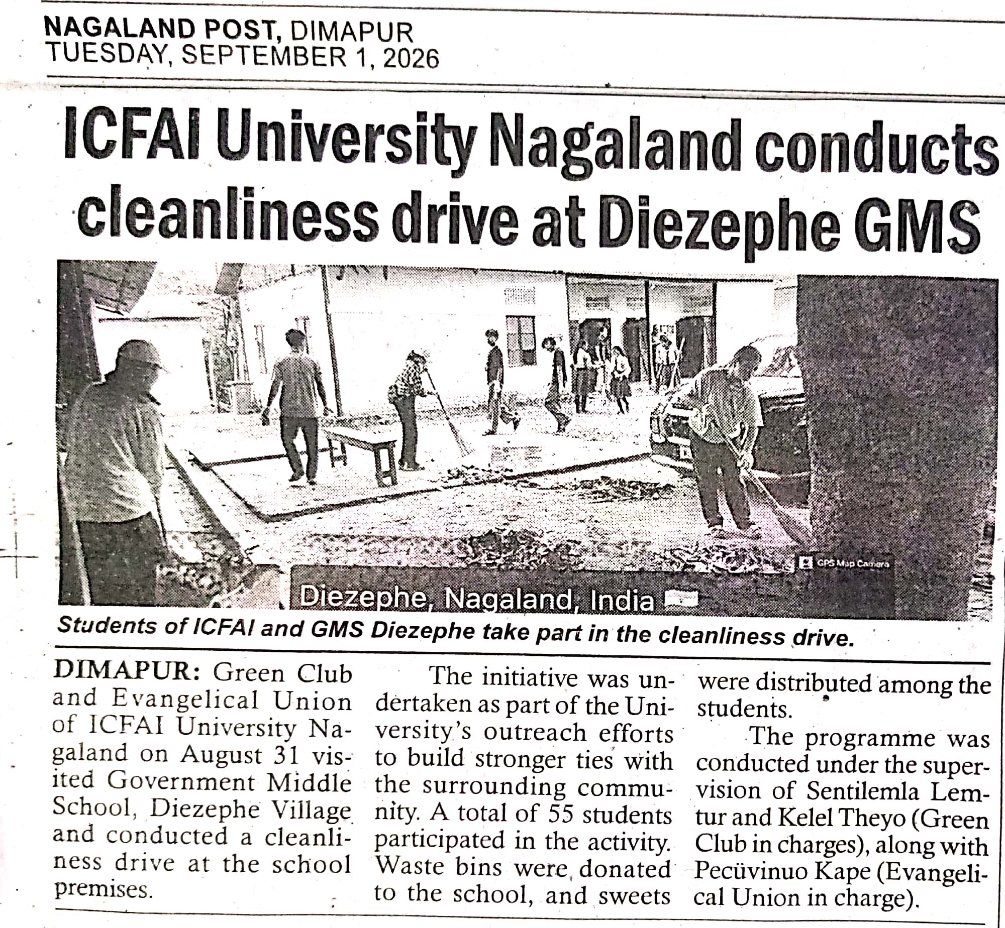 ICFAI University Nagaland conducts a cleanliness drive at Diezephe GMS
