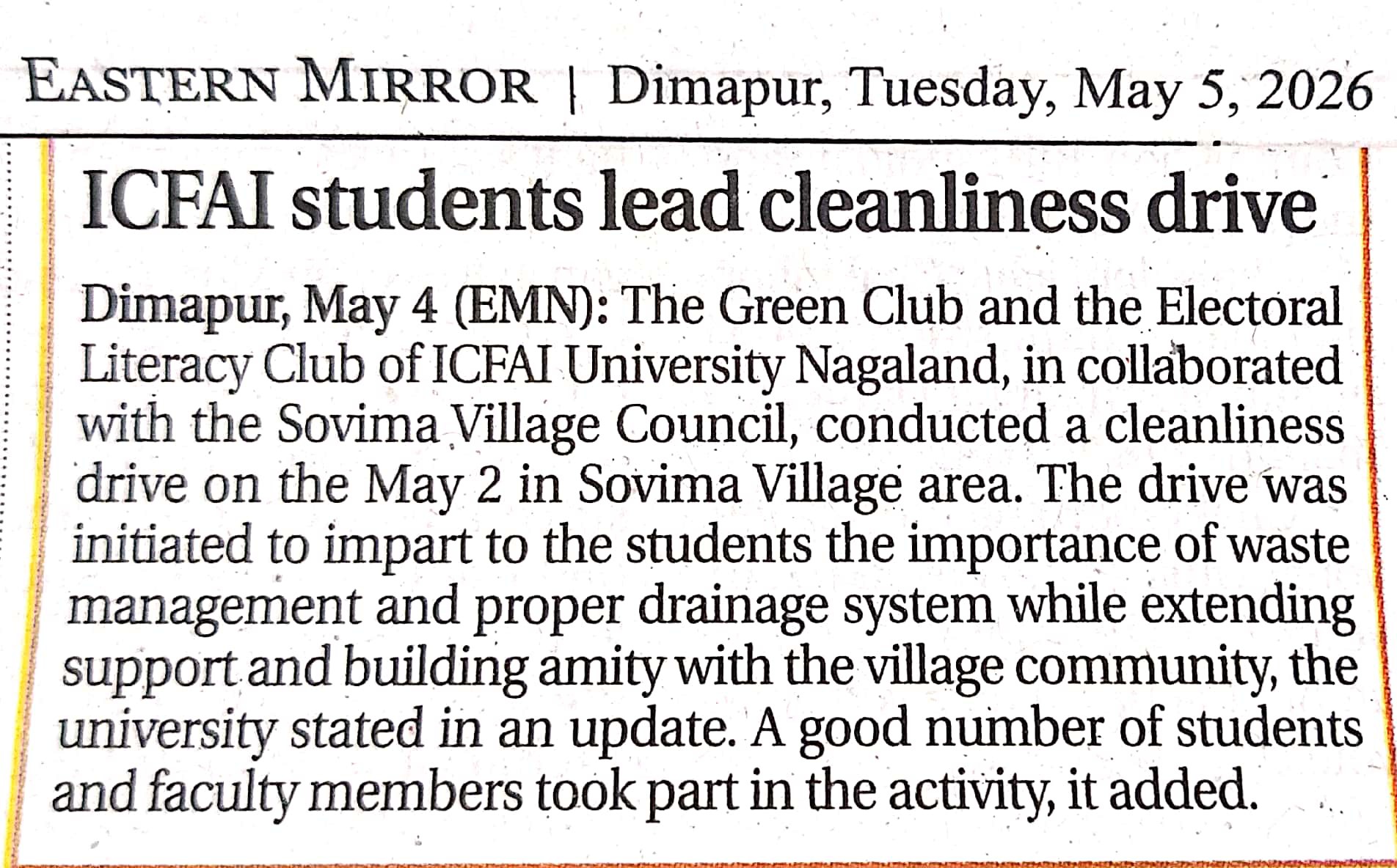 ICFAI students leads cleanliness drive