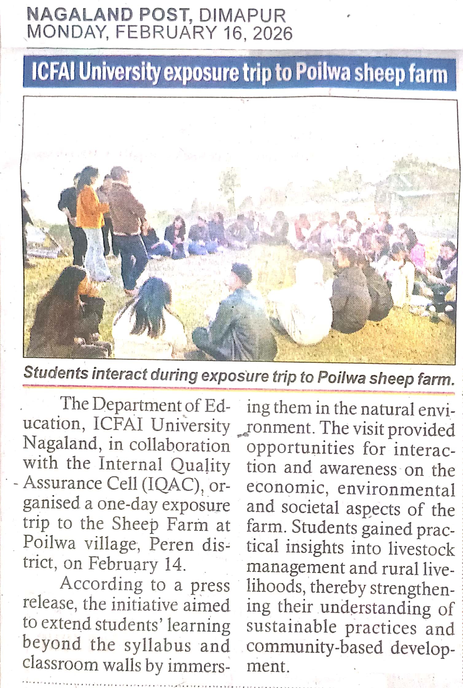 ICFAI University exposure  trip to Poilwa sheep farm